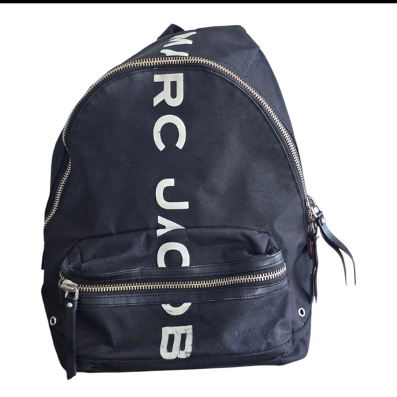 MARC JACOBS Backpack Rucksack Black White Women Large Nylon Authentic - Picture 2 of 14